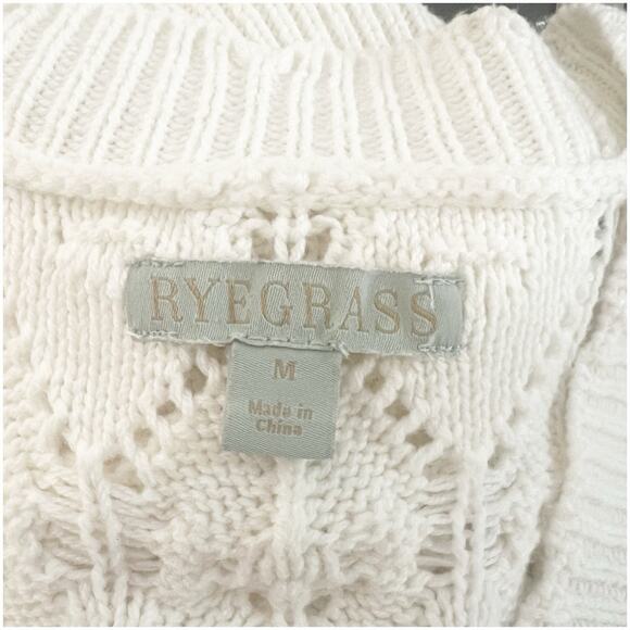 Rye Grass Cropped Cardigan Crochet Cable Knit Sweater Size Medium White V-Neck - Picture 8 of 10